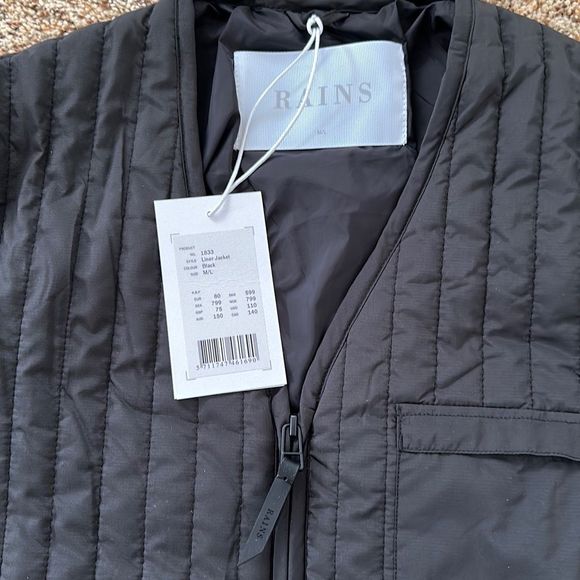 Rains Unisex Liner Jacket Black Size M/L - Picture 3 of 9